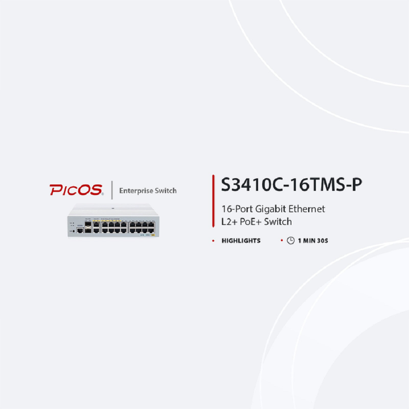 SFPS S3410C-8TMS-P, 8-Port Gigabit Ethernet L2+ PoE+ Switch, 8 x PoE+ Ports@125W, 2 x 5Gb RJ45, with 2 x 10Gb SFP+ Uplinks, PicOSA®, Support MLAG, Broadcom Chip, Fanless