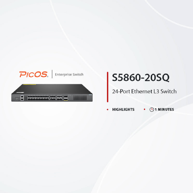 SFPS S5860-20SQ, 24-Port Ethernet L3 Switch, 20 x 10Gb SFP+, with 4 x 25Gb SFP28 and 2 x 40Gb QSFP+, PicOSA®, Support MLAG, Broadcom Chip