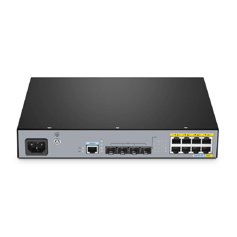 SFPS S3240-8P, 8-Port Gigabit Ethernet L2+ PoE+ Switch, 8 x PoE+ Ports@120W, with 4 x 10Gb SFP+ Uplinks, PicOSA®, Fanless