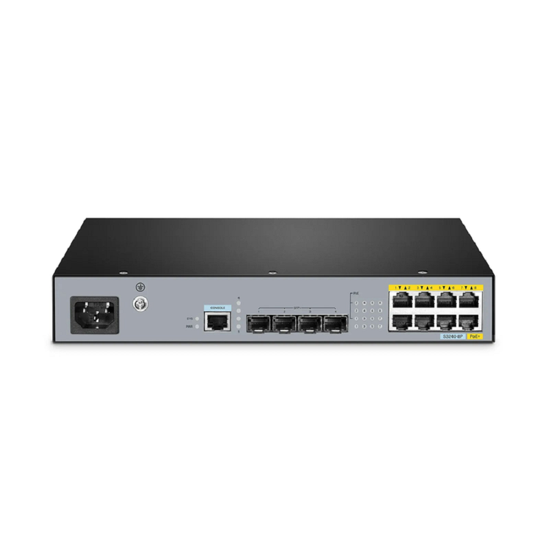SFPS S3240-8P, 8-Port Gigabit Ethernet L2+ PoE+ Switch, 8 x PoE+ Ports@120W, with 4 x 10Gb SFP+ Uplinks, PicOSA®, Fanless