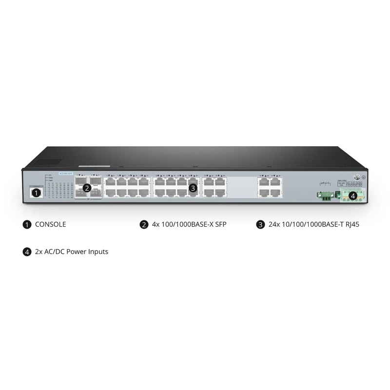 SFPS IES5100-24TF, 24-Port Gigabit Ethernet L2+ Managed Industrial Switch, 24 x 10/100/1000BASE-T, with 4 x 1Gb SFP, -40 to 85A°C Operating Temperature