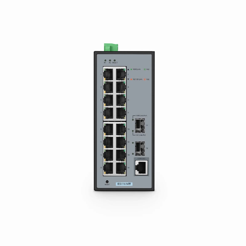 SFPS IES3110-16TF, 16-Port Gigabit Ethernet L2 Managed Industrial Switch, 16 x 10/100/1000BASE-T, with 2 x 1Gb SFP, -40 to 75A°C Operating Temperature