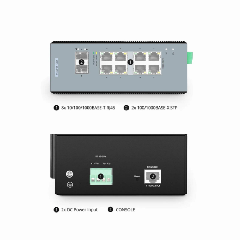 SFPS IES3110-8TFP-R, 8-Port Gigabit Ethernet L2+ Managed Industrial PoE+ Switch, 8 x PoE+ Ports @240W, with 2 x 1Gb SFP, Wide-Temp