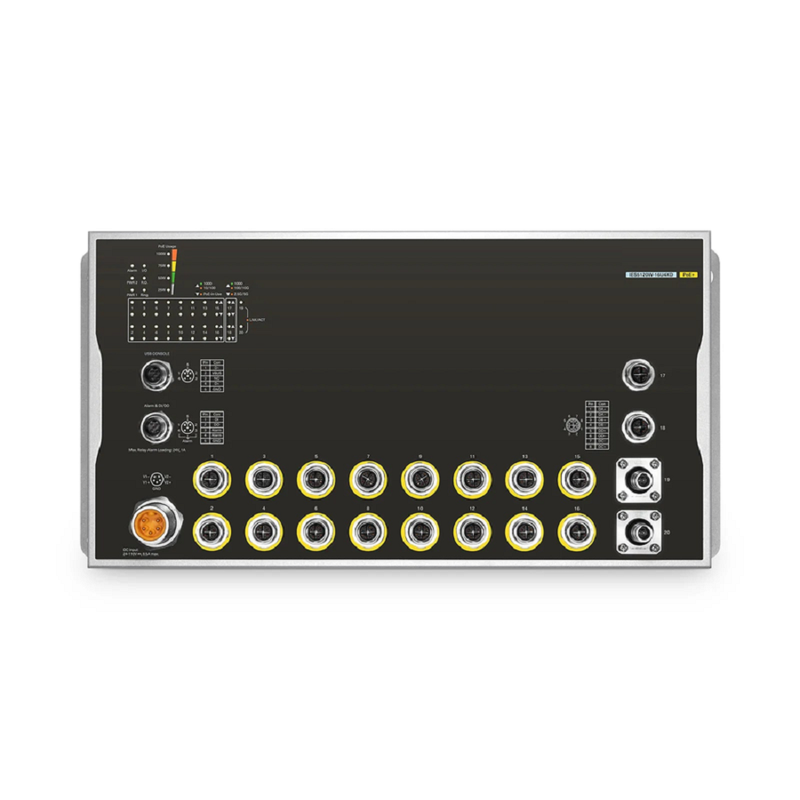 SFPS IES5120W-16U4XD, 16-Port Gigabit Ethernet L3 Managed Industrial PoE+ Switch, 16 x PoE+ Ports@100W, 2 x 10GBASE-T M12, with 2 x 10Gb Q-ODC, -40 to 70A°C Operating Temperature