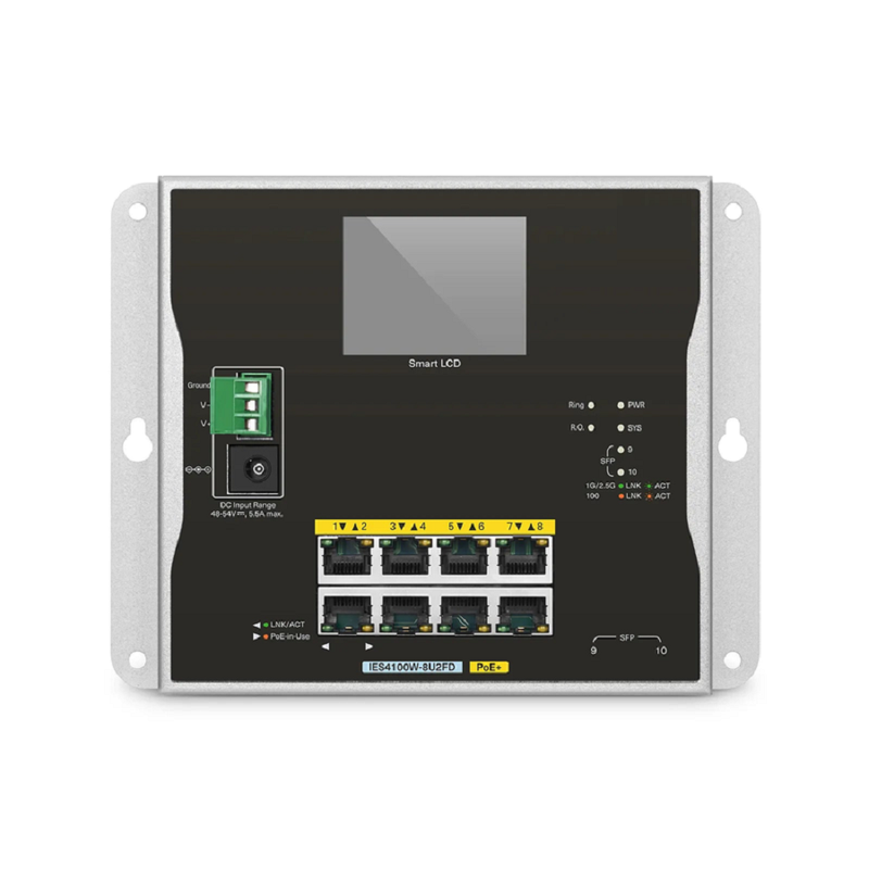 SFPS IES4100W-8U2FD, 8-Port Gigabit Ethernet L2+ Managed Industrial PoE+ Switch, 8 x PoE+ Ports@240W, with 2 x 1/2.5Gb SFP, -20 to 70A°C Operating Temperature