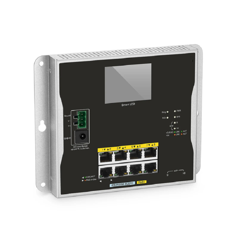 SFPS IES4100W-8U2FD, 8-Port Gigabit Ethernet L2+ Managed Industrial PoE+ Switch, 8 x PoE+ Ports@240W, with 2 x 1/2.5Gb SFP, -20 to 70A°C Operating Temperature