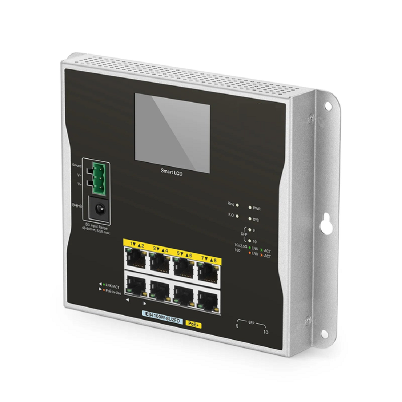SFPS IES4100W-8U2FD, 8-Port Gigabit Ethernet L2+ Managed Industrial PoE+ Switch, 8 x PoE+ Ports@240W, with 2 x 1/2.5Gb SFP, -20 to 70A°C Operating Temperature