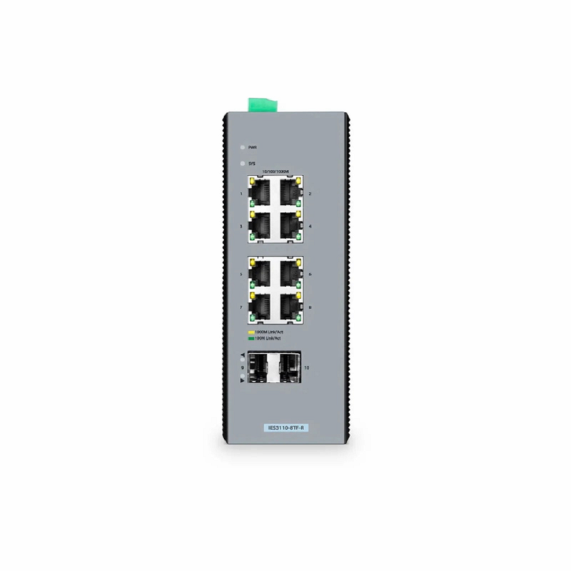 SFPS IES3110-8TF-R, 8-Port Gigabit Ethernet L2+ Managed Industrial Switch, 8 x 10/100/1000BASE-T, with 2 x 1Gb SFP, -40 to 75A°C Operating Temperature