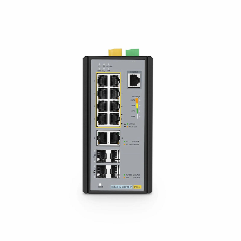 SFPS IES3110-8TFM-P, 8-Port Gigabit Ethernet L2+ Managed Industrial PoE+ Switch, 8 x PoE+ Ports @240W, and 2 x 10/100/1000BASE-T, with 2 x 1Gb SFP, 2 x 1/2.5Gb SFP, -40 to 75A°C Operating Temperature