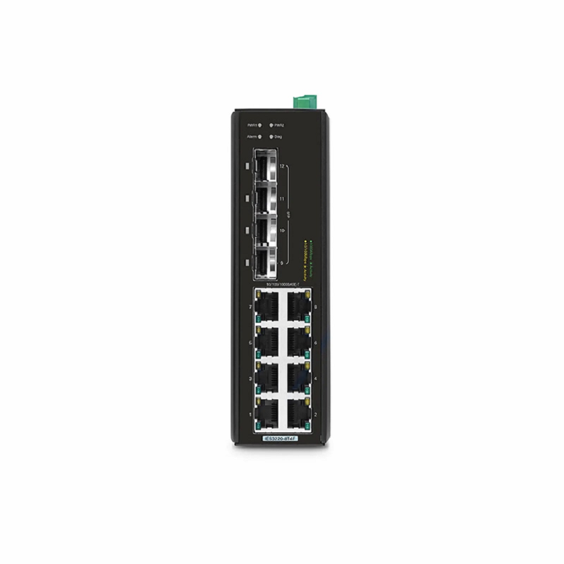 SFPS IES3220-8T4F, 8-Port Gigabit Ethernet L2+ Managed Industrial Switch, 8 x 10/100/1000BASE-T, with 4 x 1Gb SFP, -40 to 75A°C Operating Temperature