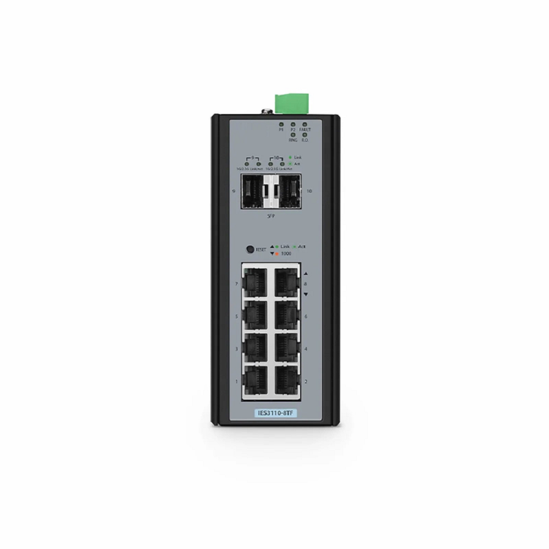 SFPS IES3110-8TF, 8-Port Gigabit Ethernet L2+ Managed Industrial Switch, 8 x 10/100/1000BASE-T, with 2 x 1Gb SFP, -40 to 75A°C Operating Temperature