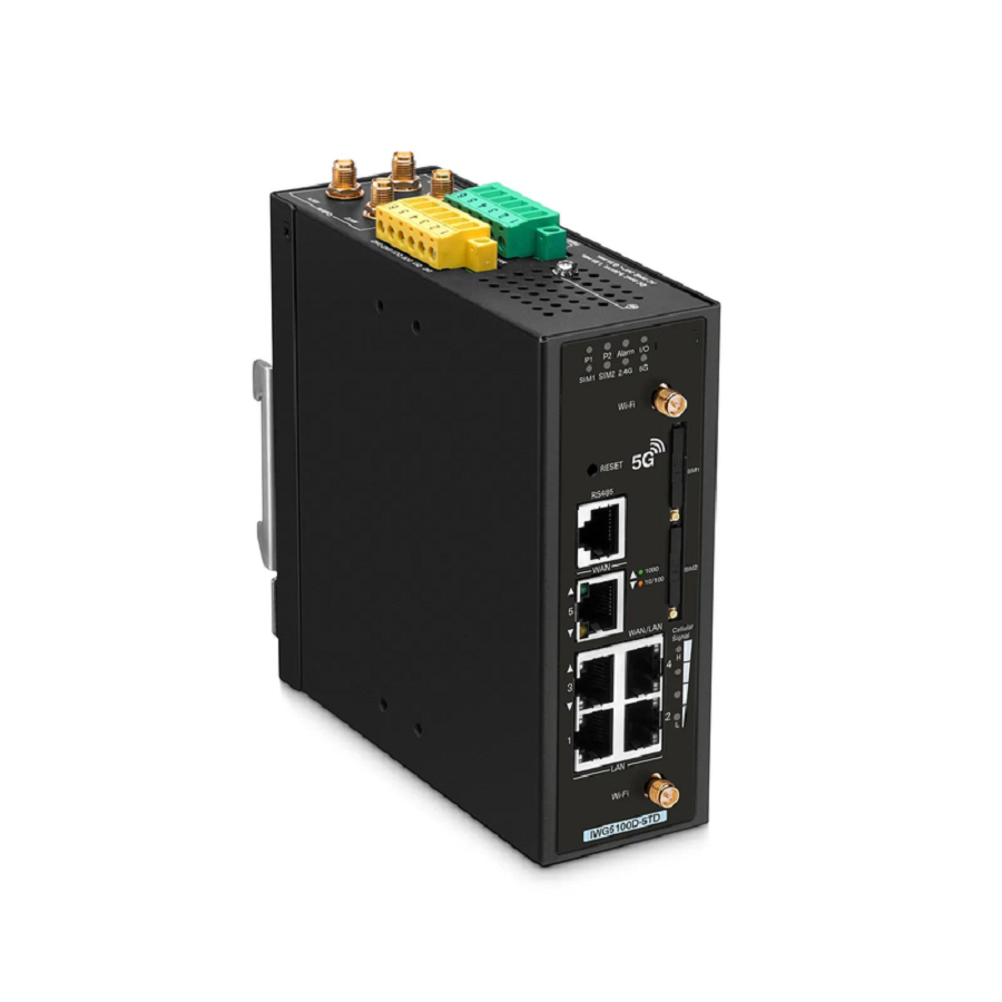 SFPS IWG5100D-5TD, 5-Port Gigabit Ethernet Industrial 5G NR Cellular Wireless Gateway, with 5 x 10/100/1000BASE-T RJ45, 3 LAN Ports, 1 LAN/WAN Port, 1 WAN Port, Support Dual-SIM and IPSec VPN