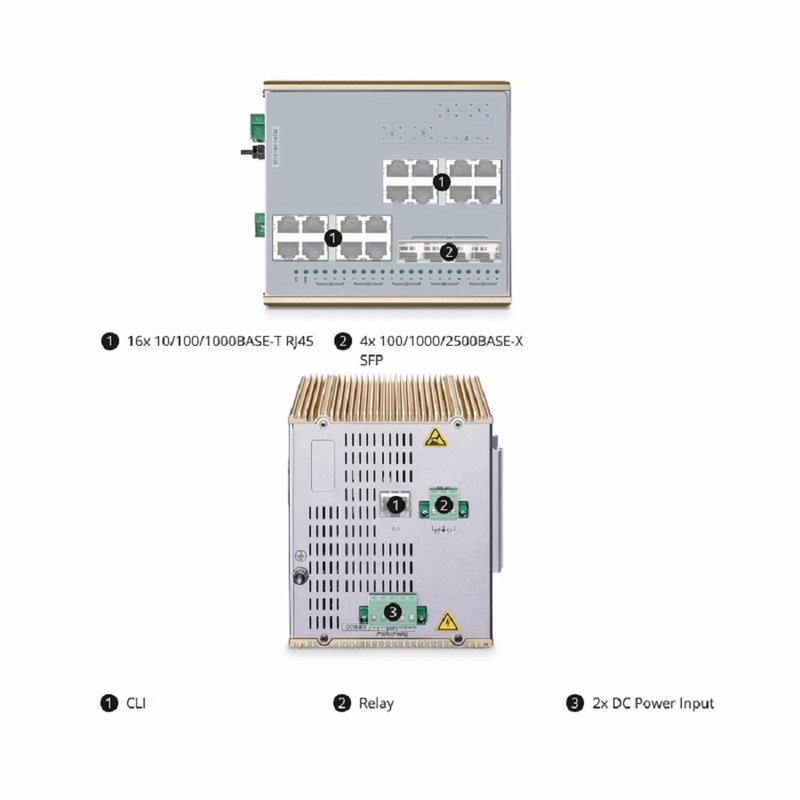 SFPS IES3100-16TM, 16-Port Gigabit Ethernet L2 Managed Industrial Switch, 16 x 10/100/1000BASE-T, with 4 x 1/2.5Gb SFP, -40 to 85A°C Operating Temperature