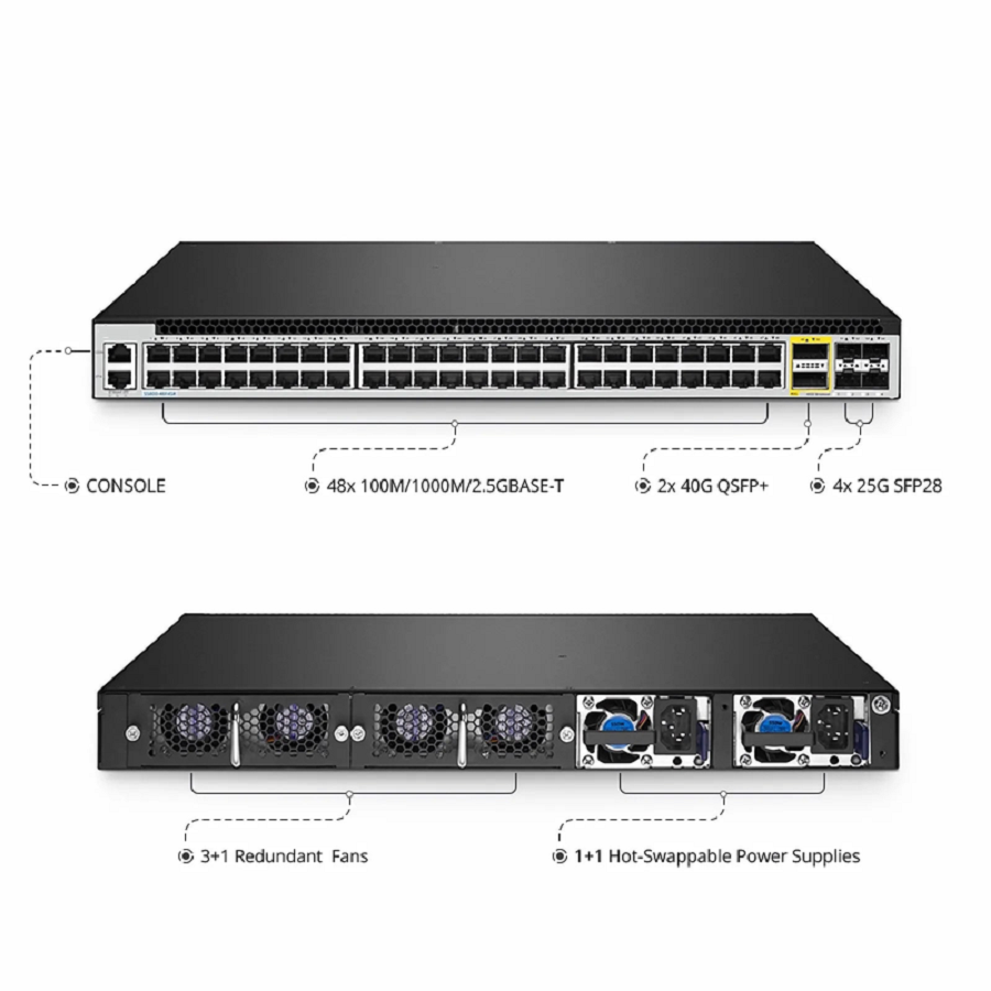 SFPS S5800-48MBQ, 48-Port Ethernet L3 Switch, 48 x 100M/1000M/2.5GBASE-T/Multi-Gigabit, with 4 x 25Gb SFP28 and 2 x 40Gb QSFP+, Support MLAG