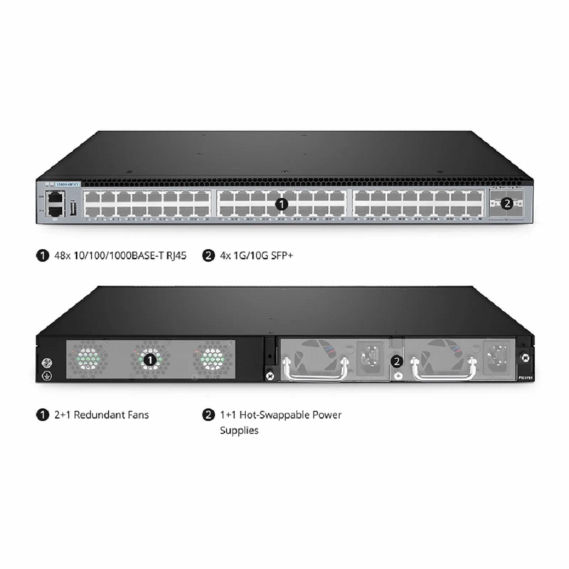 SFPS S5800-48T4S, 48-Port Gigabit Ethernet L3 Switch, 48 x Gigabit RJ45, with 4 x 10Gb SFP+, Support MLAG