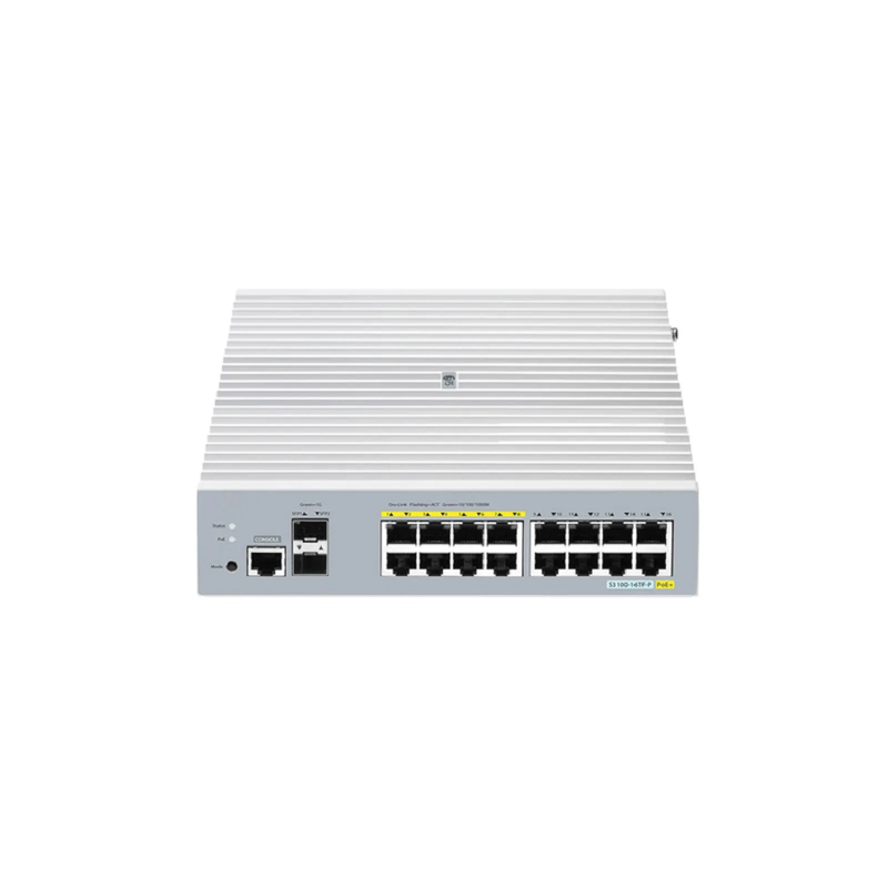 SFPS S3100-16TMS-P, 16-Port Gigabit Ethernet L2+ PoE+ Switch, 6 x PoE+ Ports, 2 x 5Gb PoE+ Ports@125W, 10 x 1Gb RJ45, with 2 x 10Gb SFP+ Uplinks, Broadcom Chip, Fanless