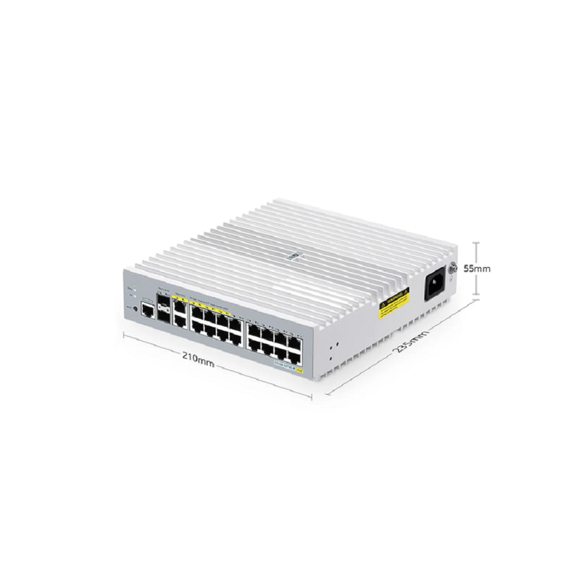 SFPS S3100-16TMS-P, 16-Port Gigabit Ethernet L2+ PoE+ Switch, 6 x PoE+ Ports, 2 x 5Gb PoE+ Ports@125W, 10 x 1Gb RJ45, with 2 x 10Gb SFP+ Uplinks, Broadcom Chip, Fanless