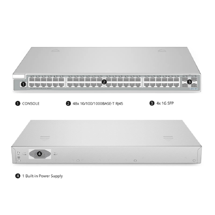 SFPS S3910-48TF, 48-Port Ethernet L2+ Switch, 48 x Gigabit RJ45, with 4 x 1Gb SFP Uplinks, Broadcom Chip