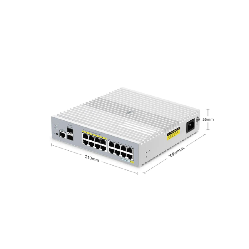 SFPS S3100-16TF-P, 16-Port Gigabit Ethernet L2+ PoE+ Switch, 8 x PoE+ Ports@125W, 8 x 1Gb RJ45, with 2 x 1Gb SFP Uplinks, Broadcom Chip, Fanless