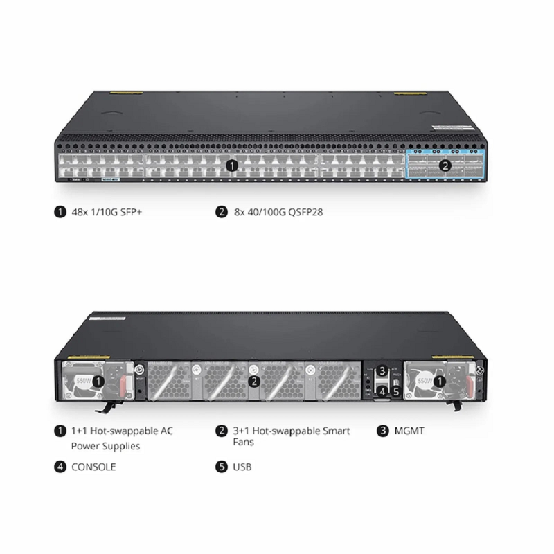 SFPS N5860-48SC, 48-Port Ethernet L3 Data Center Switch, 48 x 10Gb SFP+, with 8 x 100Gb QSFP28, Support MLAG/Stacking, Broadcom Chip, Dual AC PSUs, Front-to-Back Airflow