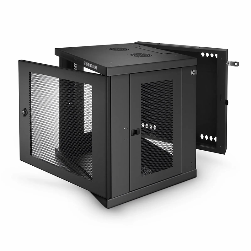 SFPS 12U GV600-Series 19" 4-Rails Wall Mount Cabinet with Vented Front Door, Hinged Back