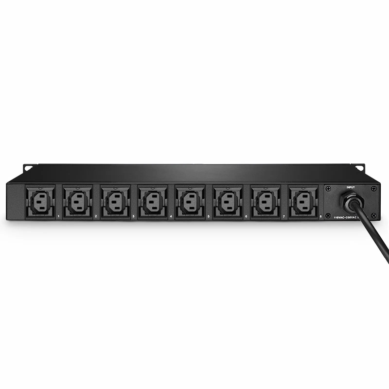 SFPS 1.20kW Single-Phase 10A/120V Monitored Rack PDU, 8 x C13 Outlets, IEC320 C14 Plug, 6.6ft Cord, 1U Rack-Mount
