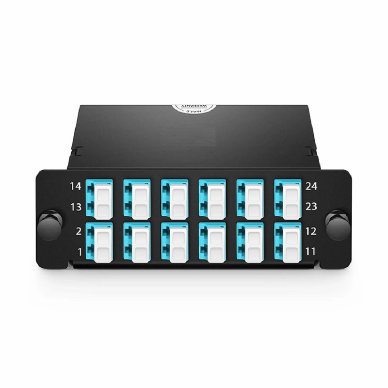 SFPS FHDA MTP®-LC Cassette, OS2 Single Mode, Universal, 24 Fibers, 2 x MTP®-12 (Male) to 12 x LC Duplex (Blue), 0.35dB Max.