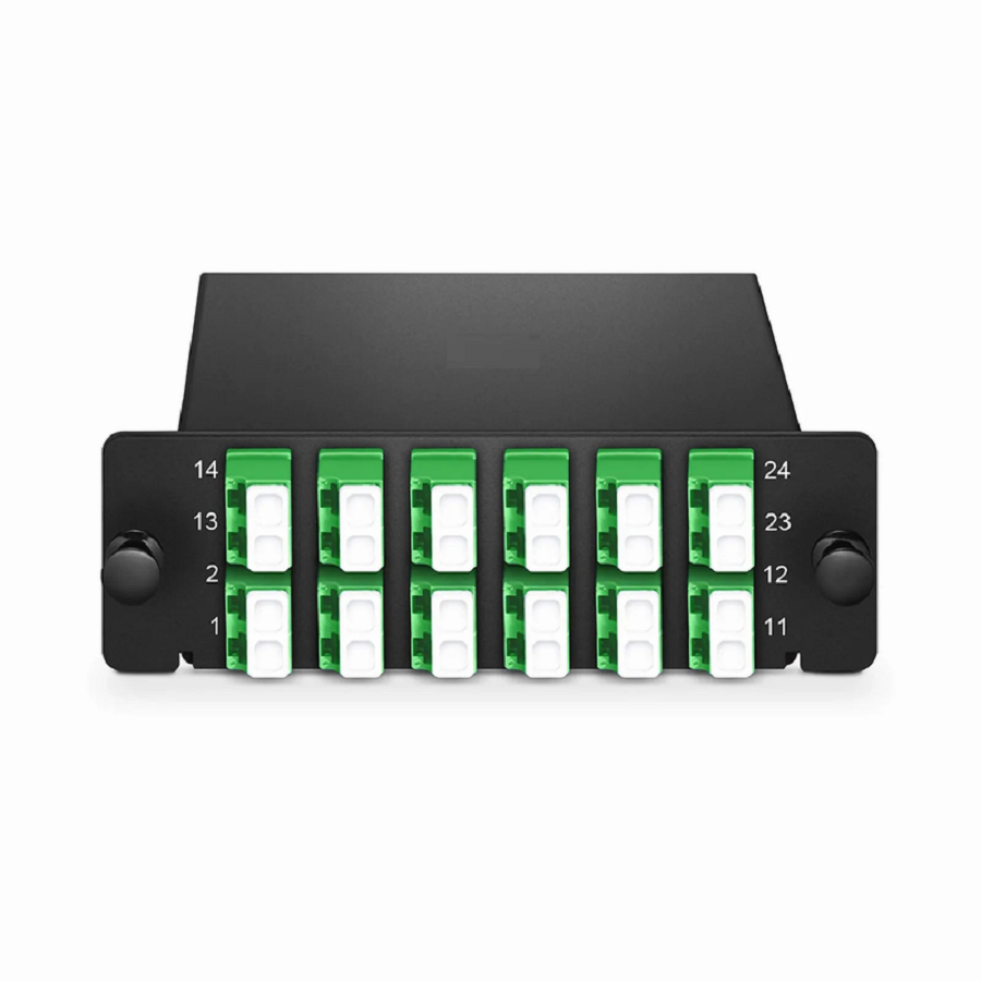 SFPS FHDA LC Splice Cassette with Pigtails, 24 Fibers OS2 Single Mode, 12 x LC APC Duplex (Green), 0.3dB Max.