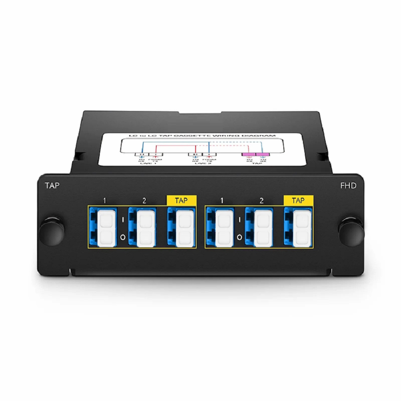 SFPS FHDA LC TAP Cassette, OS2 Single Mode, 4 x LC Duplex Live Ports, 2 x LC Duplex TAP Ports, 50/50 Split Ratio (Live/TAP), 1/10/40/100G