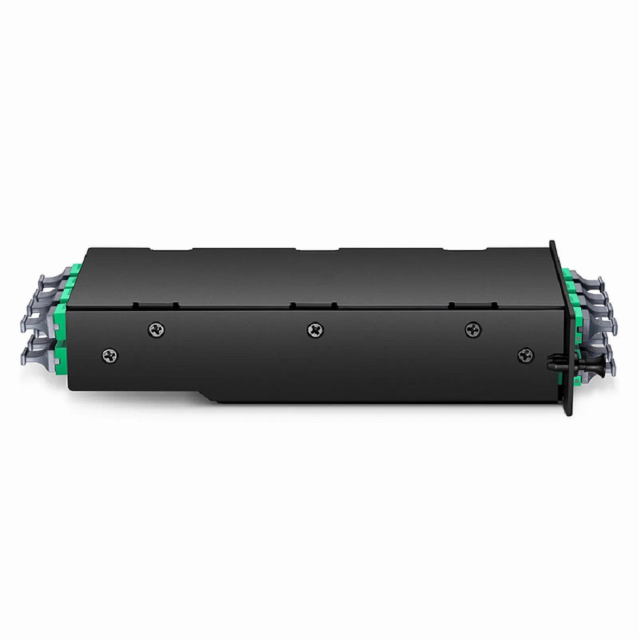SFPS FHDA 8 x MTP®-8 Mesh Cassette, 64 Fibers OS2 Single Mode, Universal, 8 x 8F MTP® to 8 x 8F MTP® (Green), 0.35dB Max.