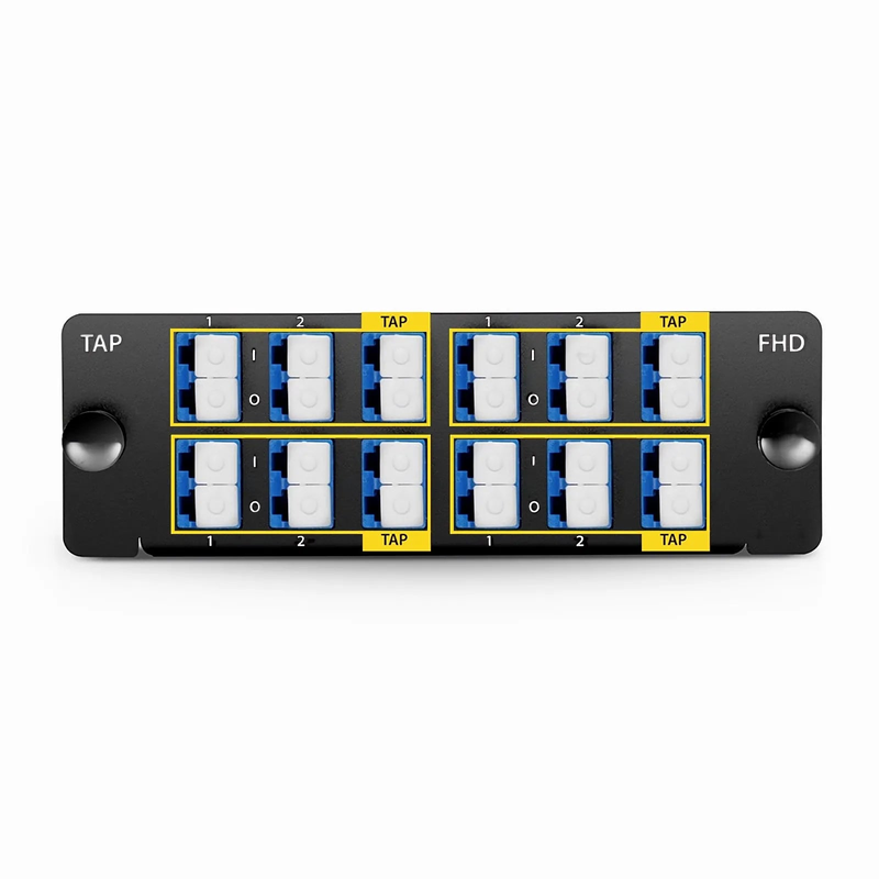 SFPS FHDA LC TAP Cassette, OS2 Single Mode, 8 x LC Duplex Live Ports, 4 x LC Duplex TAP Ports, 70/30 Split Ratio (Live/TAP), 1/10/40/100G