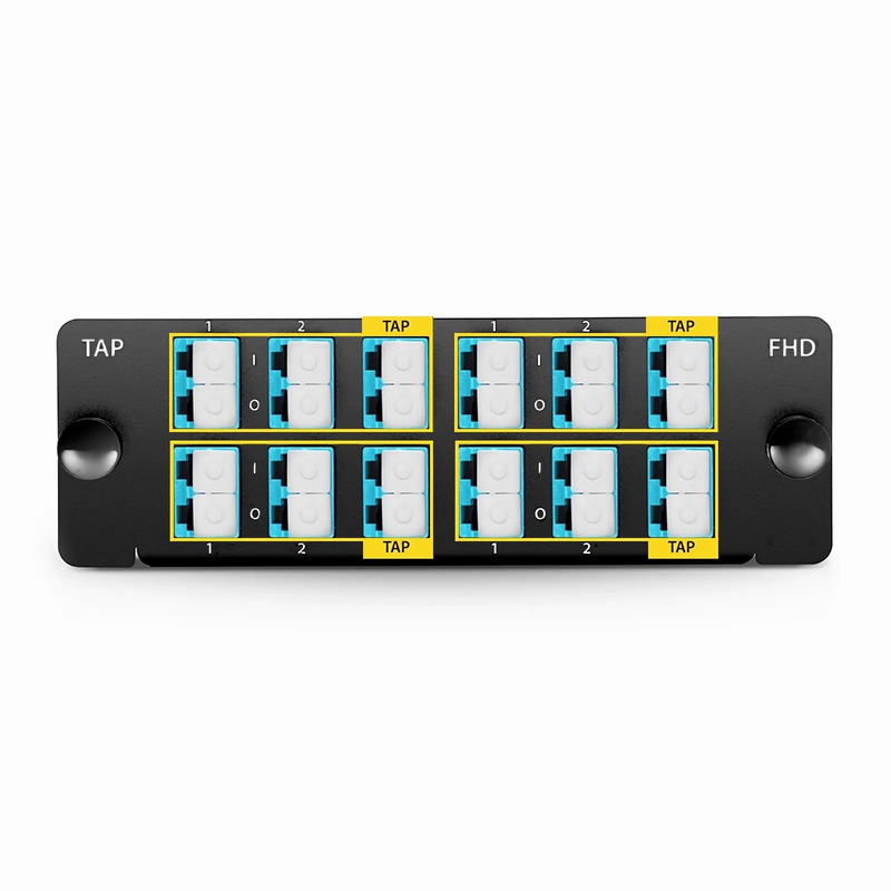 SFPS FHDA LC TAP Cassette, OM4 Multimode, 8 x LC Duplex Live Ports, 4 x LC Duplex TAP Ports, 50/50 Split Ratio (Live/TAP), 1/10/40/100G