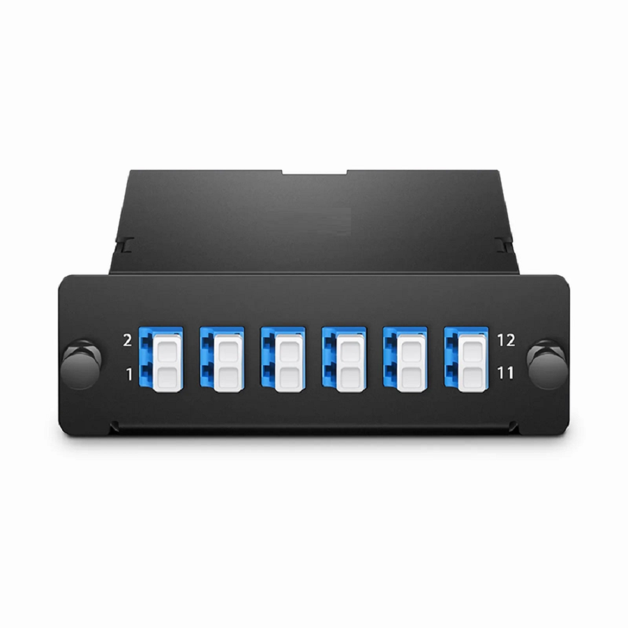 SFPS FHDA MTP®-LC Cassette, OS2 Single Mode, Universal, 12 Fibers, MTP®-12 (Male) to 6 x LC Duplex (Blue), 0.35dB Max.