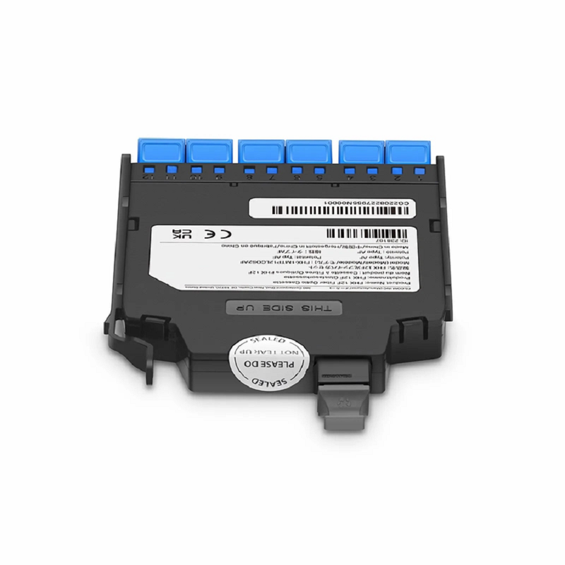SFPS FHXA MTP®-LC Cassette, OS2 Single Mode, Universal, 12 Fibers, MTP®-12 (Male) to 6 x Shuttered LC Duplex (Blue), 0.35dB Max.