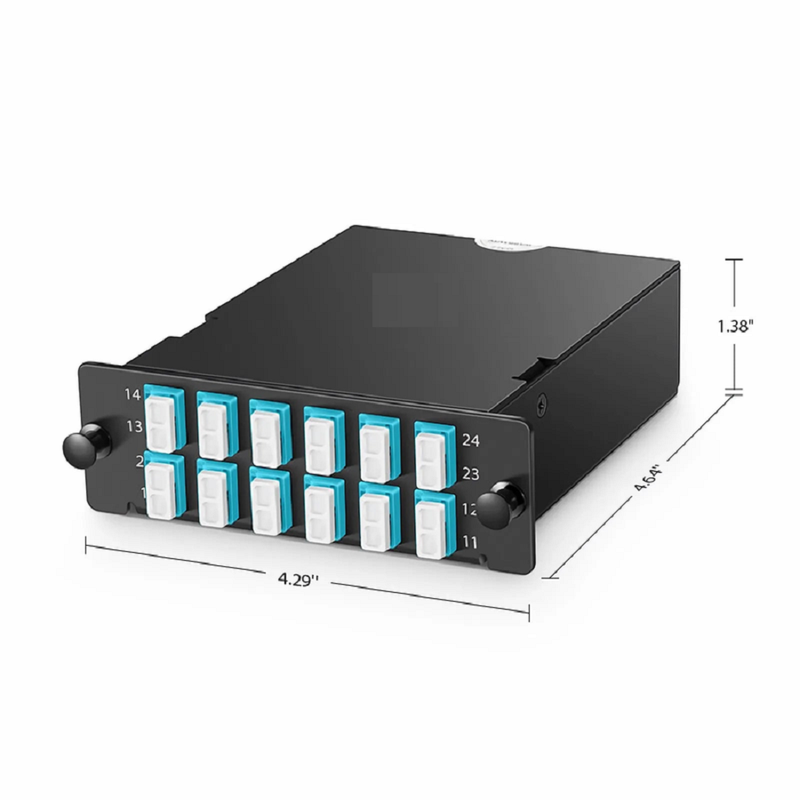 SFPS FHDA MTP®-LC Cassette, OM4 Multimode, Universal, 16 Fibers, 2 x MTP®-8 (Male) to 8 x LC Duplex (Aqua), 0.35dB Max.