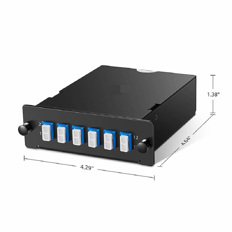 SFPS FHDA MTP®-LC Cassette, OS2 Single Mode, Type AF, 12 Fibers, MTP®-12 (Male) to 6 x LC Duplex (Blue), 0.35dB Max.