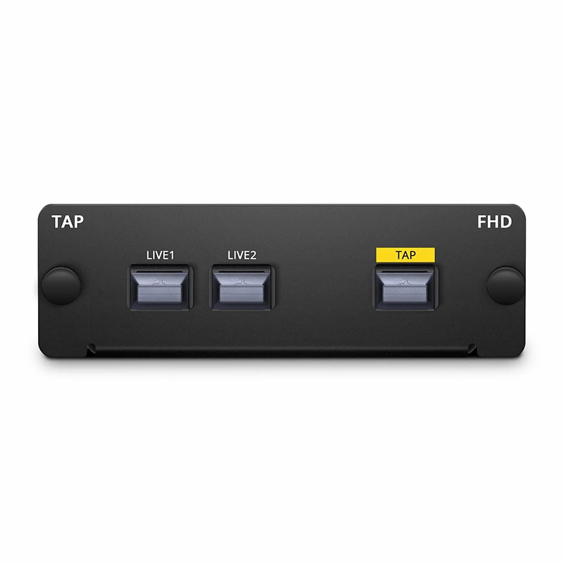 SFPS FHDA MTP® TAP Cassette, OM4 Multimode, 2 x MTP®-12 Male Live Ports, MTP®-12 Male TAP Port, 50/50 Split Ratio (Live/TAP), 40/100G