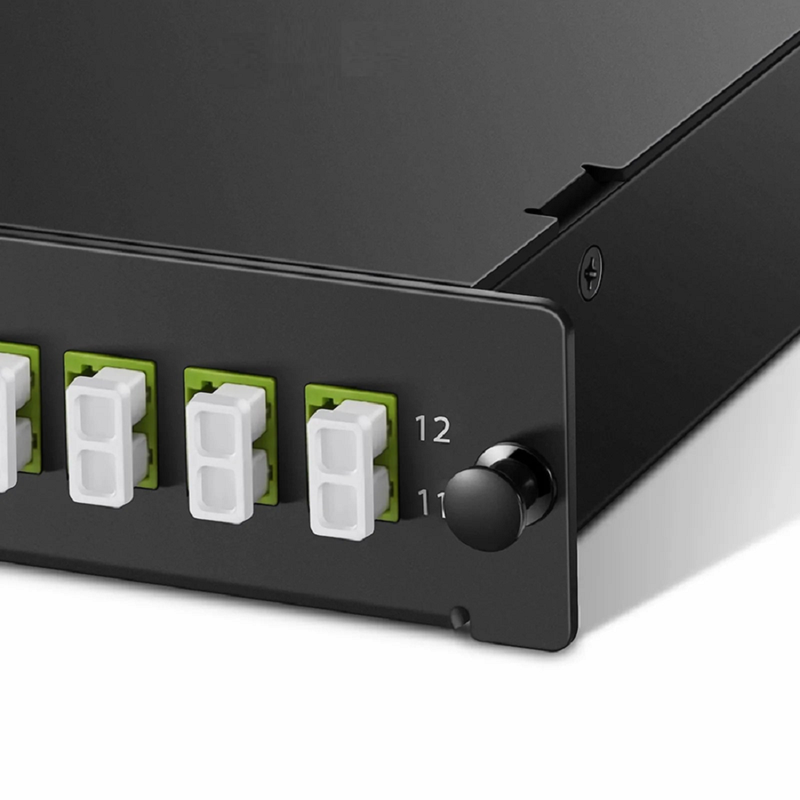 SFPS FHDA MTP®-LC Cassette, OM4 Multimode, Type AF, 12 Fibers, MTP®-12 (Male) to 6 x LC Duplex (Aqua), 0.35dB Max.