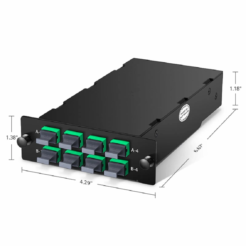 SFPS FHDA 8 x MTP®-8 Mesh Cassette, 64 Fibers OS2 Single Mode, Universal, 8 x 8F MTP® to 8 x 8F MTP® (Green), 0.35dB Max.