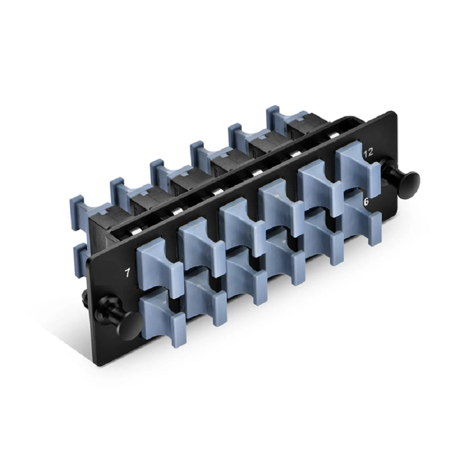SFPS FHDA Fiber Adapter Panel, OS2/OM3/OM4, 12 x MTP®-8/12/24 Key Up to Key Down (Black) Adapter, Type A