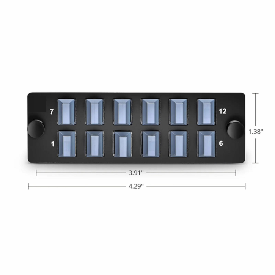 SFPS FHDA Fiber Adapter Panel, OS2/OM3/OM4, 12 x MTP®-8/12/24 Key Up to Key Down (Black) Adapter, Type A