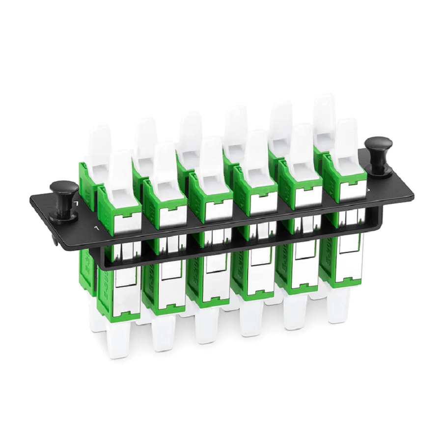 SFPS FHDA Adapter Panel, 12 Fibers OS2 Single Mode, 12 x LSH APC Simplex (Green) Adapter, Ceramic Sleeve
