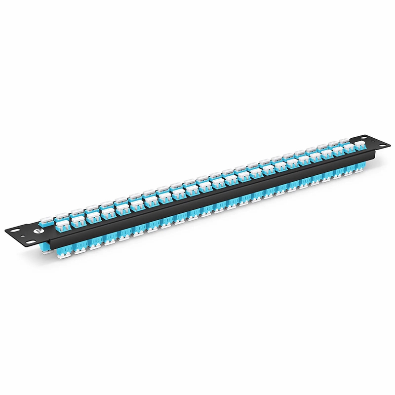 SFPS FHUA 1U 19'' Fiber Adapter Panel, 96 Fibers OM4 Multimode, 48 x LC UPC Duplex (Aqua) Adapter, Ceramic Sleeve