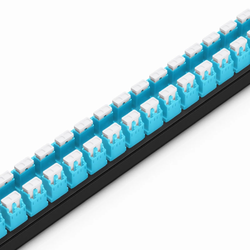 SFPS FHUA 1U 19'' Fiber Adapter Panel, 96 Fibers OM4 Multimode, 48 x LC UPC Duplex (Aqua) Adapter, Ceramic Sleeve