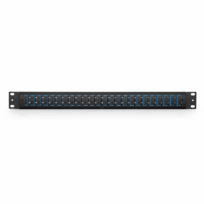 SFPS FHUA 1U 19'' Fiber Adapter Panel, 48 Fibers OS2 Single Mode, 24 x SC UPC Duplex (Blue) Adapter, Ceramic Sleeve