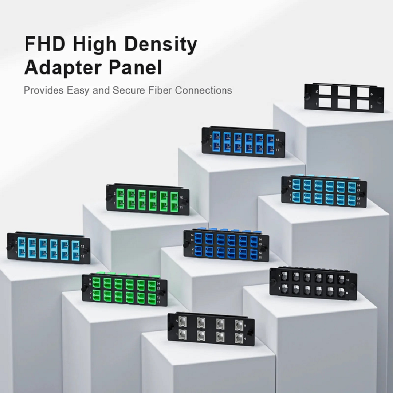 SFPS FHDA Fiber Adapter Panel, 24 Fibers OM4 Multimode, 12 x LC UPC Duplex (Aqua) Adapter, Ceramic Sleeve
