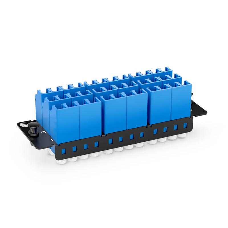 SFPS FHDA Fiber Adapter Panel, 36 Fibers OS2 Single Mode, 18 x Shuttered LC UPC Duplex (Blue) Adapter, Ceramic Sleeve