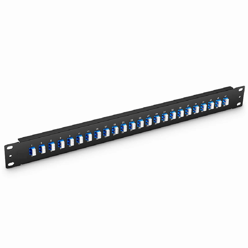 SFPS FHUA 1U 19'' Fiber Adapter Panel, 48 Fibers OS2 Single Mode, 24 x LC UPC Duplex (Blue) Adapter, Ceramic Sleeve