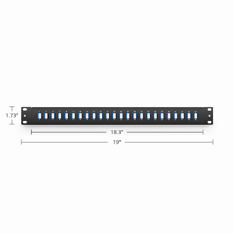 SFPS FHUA 1U 19'' Fiber Adapter Panel, 48 Fibers OS2 Single Mode, 24 x LC UPC Duplex (Blue) Adapter, Ceramic Sleeve