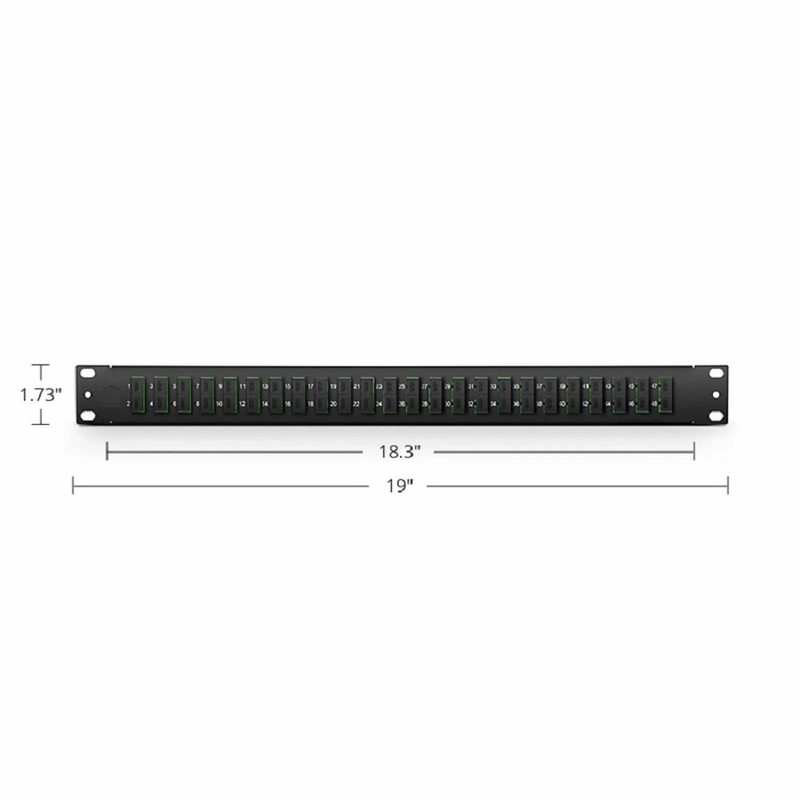 SFPS FHUA 1U 19'' Fiber Adapter Panel, 48 Fibers OS2 Single Mode, 24 x SC APC Duplex (Green) Adapter, Ceramic Sleeve